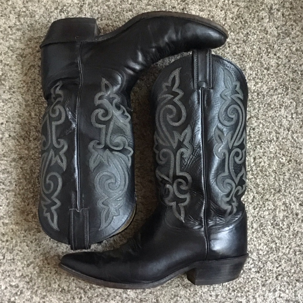 Justin Boots Black with Gray Embroidery Western Boots